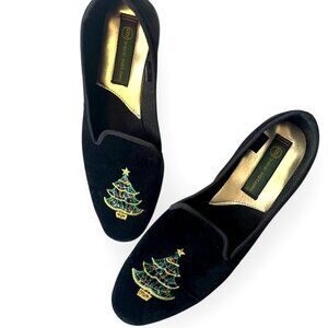 Vintage Basic Editions Black Velvet Christmas Embroidered Flat Loafers